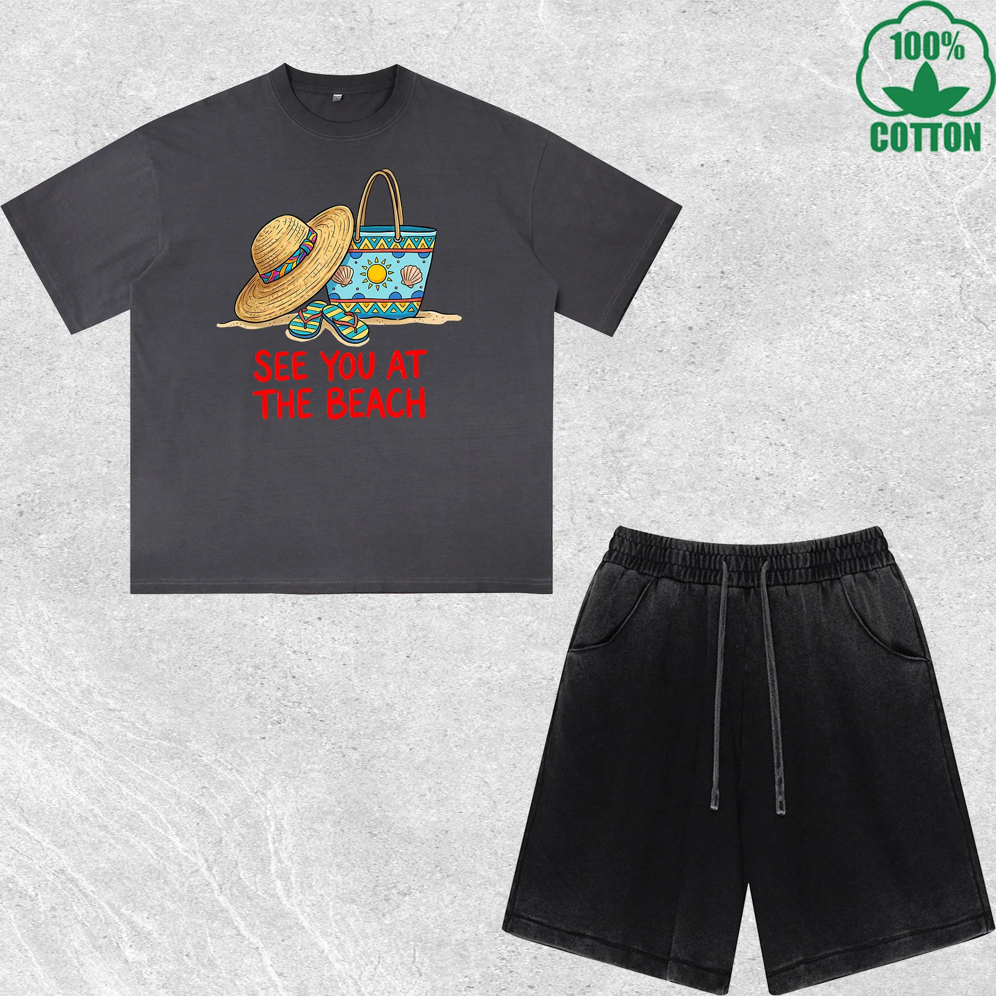 See You At THe Beach Printed Dirty Wash T-Shirt Shorts Set Combo Loose Trendy Fashionable 100%Cotton Short Value Pack
See You At THe Beach Printed Dirty Wash T-Shirt Shorts Set Combo Loose Trendy Fashionable 100%Cotton Short Value Pack