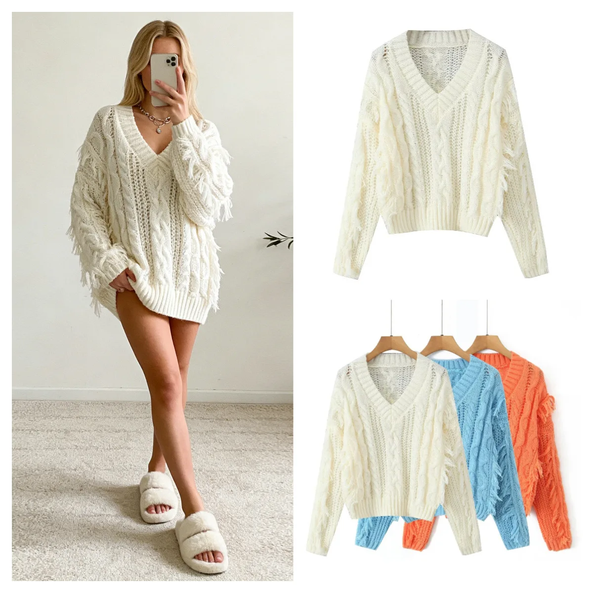 Женский свободный повседневный топ, осенне-зимний модный элегантный ленивый стиль, пуловер массивной вязки с v-образным вырезом, однотонный теплый свитер в стиле ретро
Женский свободный повседневный топ, осенне-зимний модный элегантный ленивый стиль, пуловер массивной вязки с v-образным вырезом, однотонный теплый свитер в стиле ретро