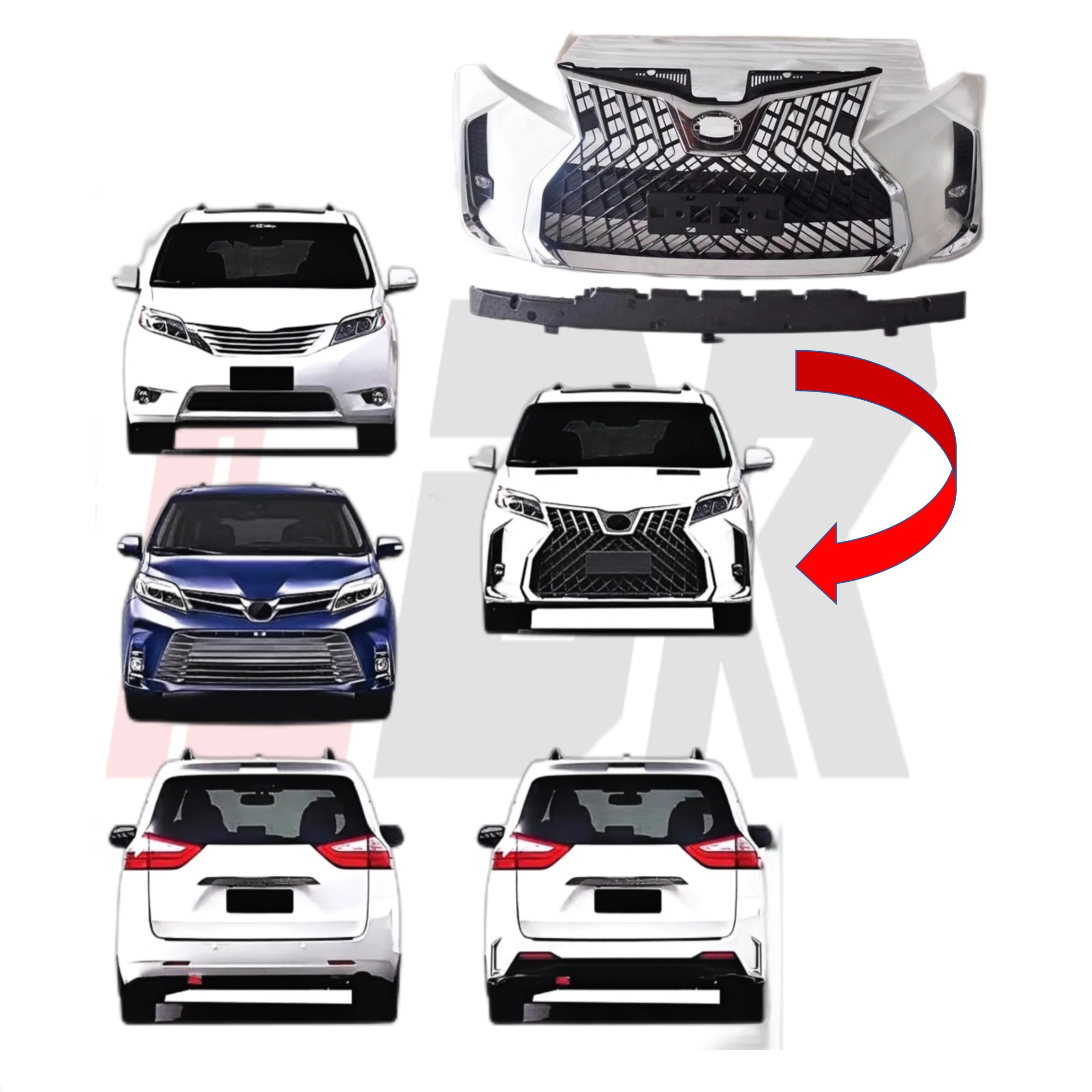 PP Material Good Price Body Kits for Sienna Facelift to Lexus LM Style Front and Rear Bumper for Sienna
PP Material Good Price Body Kits for Sienna Facelift to Lexus LM Style Front and Rear Bumper for Sienna