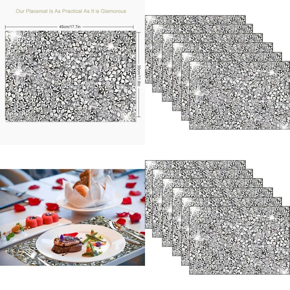 Heat Resistant Square Placemats Set of 6 with Glittering Rhinestone Accents
Heat Resistant Square Placemats Set of 6 with Glittering Rhinestone Accents