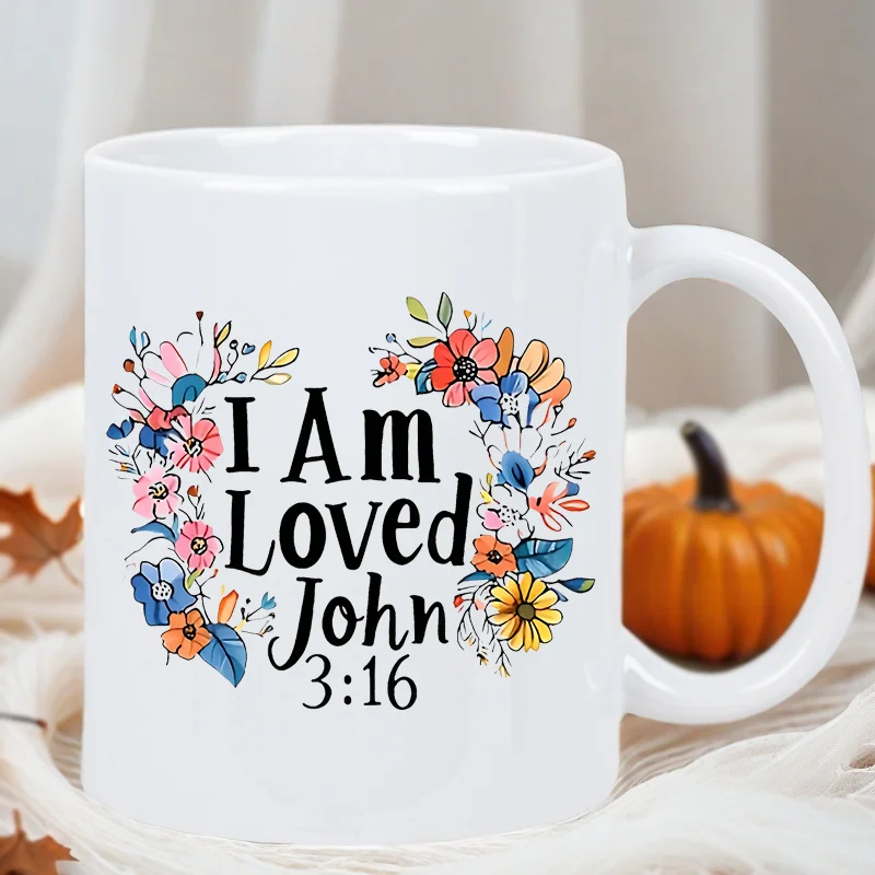 "I Am Loved" Inspirational Ceramic Coffee Mug with John 3:16 Bible Verse & Vibrant Floral Design - Reusable White Gift for Birth
"I Am Loved" Inspirational Ceramic Coffee Mug with John 3:16 Bible Verse & Vibrant Floral Design - Reusable White Gift for Birth