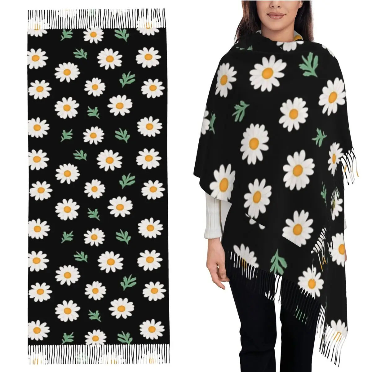 Черный шарф с рисунком ромашки, шарфы с кисточками, женские мягкие теплые шали и накидки, длинная осенне-зимняя шаль
Черный шарф с рисунком ромашки, шарфы с кисточками, женские мягкие теплые шали и накидки, длинная осенне-зимняя шаль