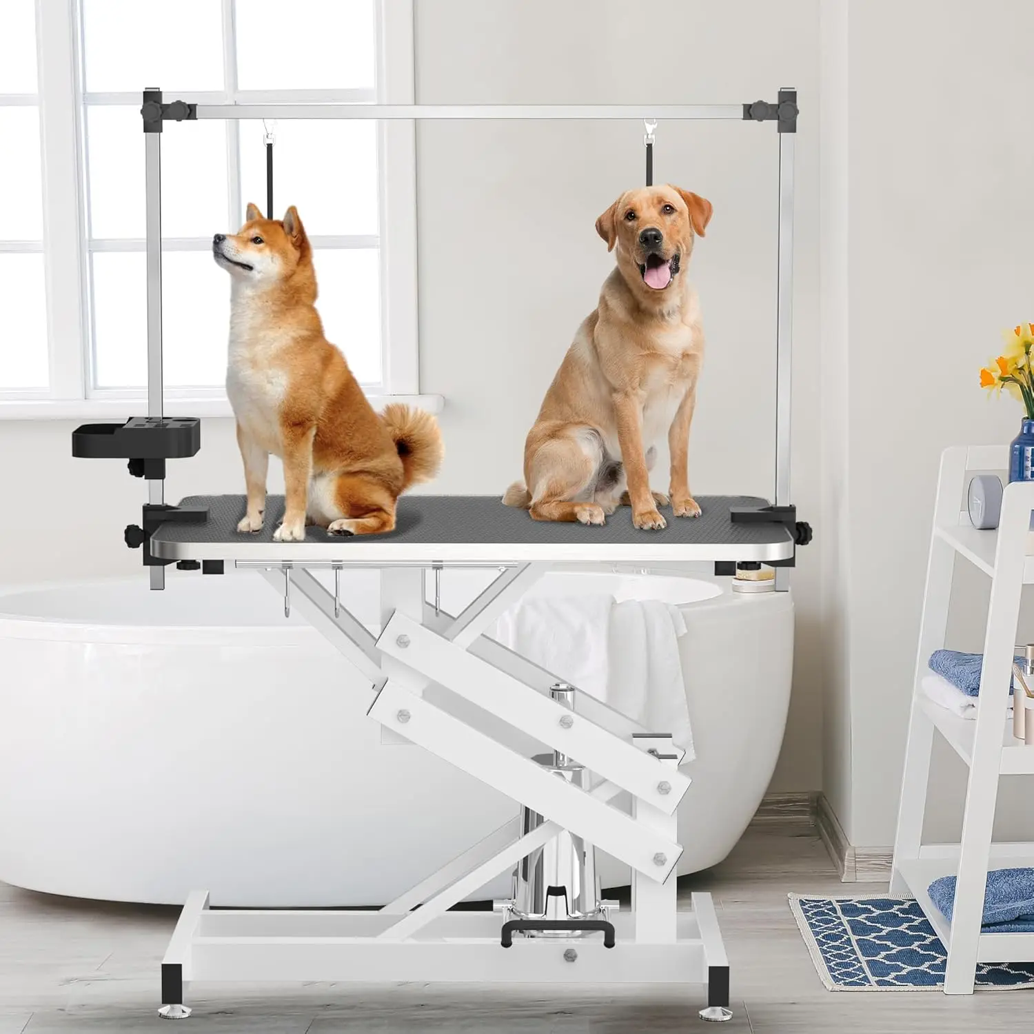 42" Hydraulic Dog Grooming Table with Anti Static Tabletop, Heavy Duty Z Lift Structure Pet Grooming Tables, Hooks 
42" Hydraulic Dog Grooming Table with Anti Static Tabletop, Heavy Duty Z Lift Structure Pet Grooming Tables, Hooks