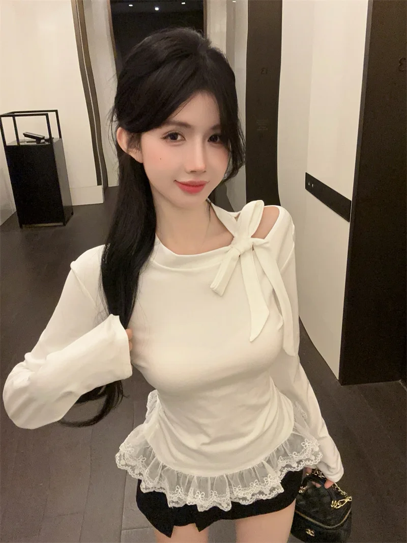 Sweet Knot Long Sleeve round Neck Lace Trim T-Shirt Waist Cinched Belted Versatile White Top for Women Commute Styl...
Sweet Knot Long Sleeve round Neck Lace Trim T-Shirt Waist Cinched Belted Versatile White Top for Women Commute Styl...