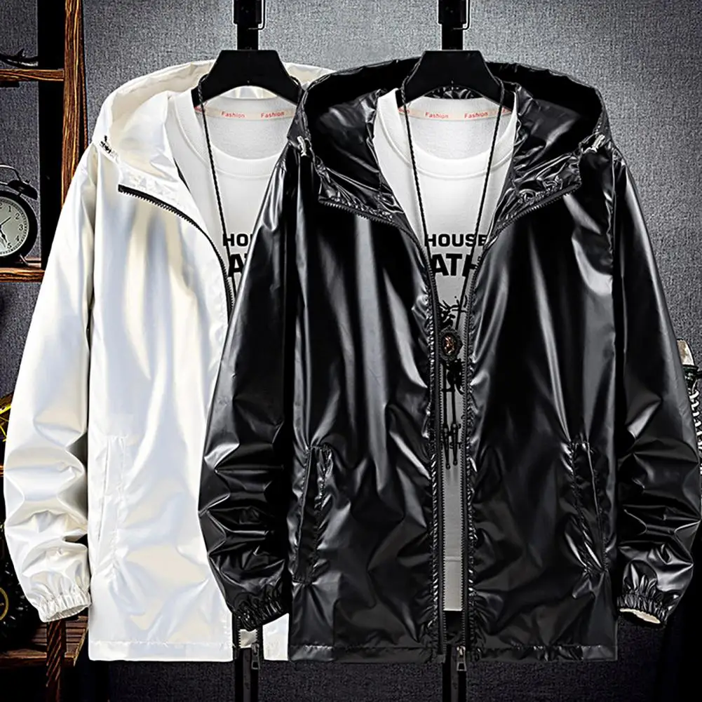 Men Hooded Jacket Bright Surface Zipper Solid Color Slim Fit Waterproof Spring Autumn Elastic Cuff Coat Male Streetwear
Men Hooded Jacket Bright Surface Zipper Solid Color Slim Fit Waterproof Spring Autumn Elastic Cuff Coat Male Streetwear
