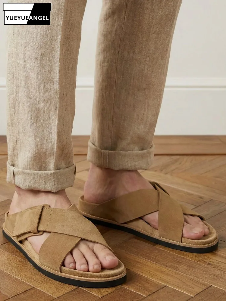 Vintage Summer Mens Casual Outside Slides Shoes Open Toe Real Cow Suede Leather Slippers Thick Platform Slip On Loafers Shoes
Vintage Summer Mens Casual Outside Slides Shoes Open Toe Real Cow Suede Leather Slippers Thick Platform Slip On Loafers Shoes