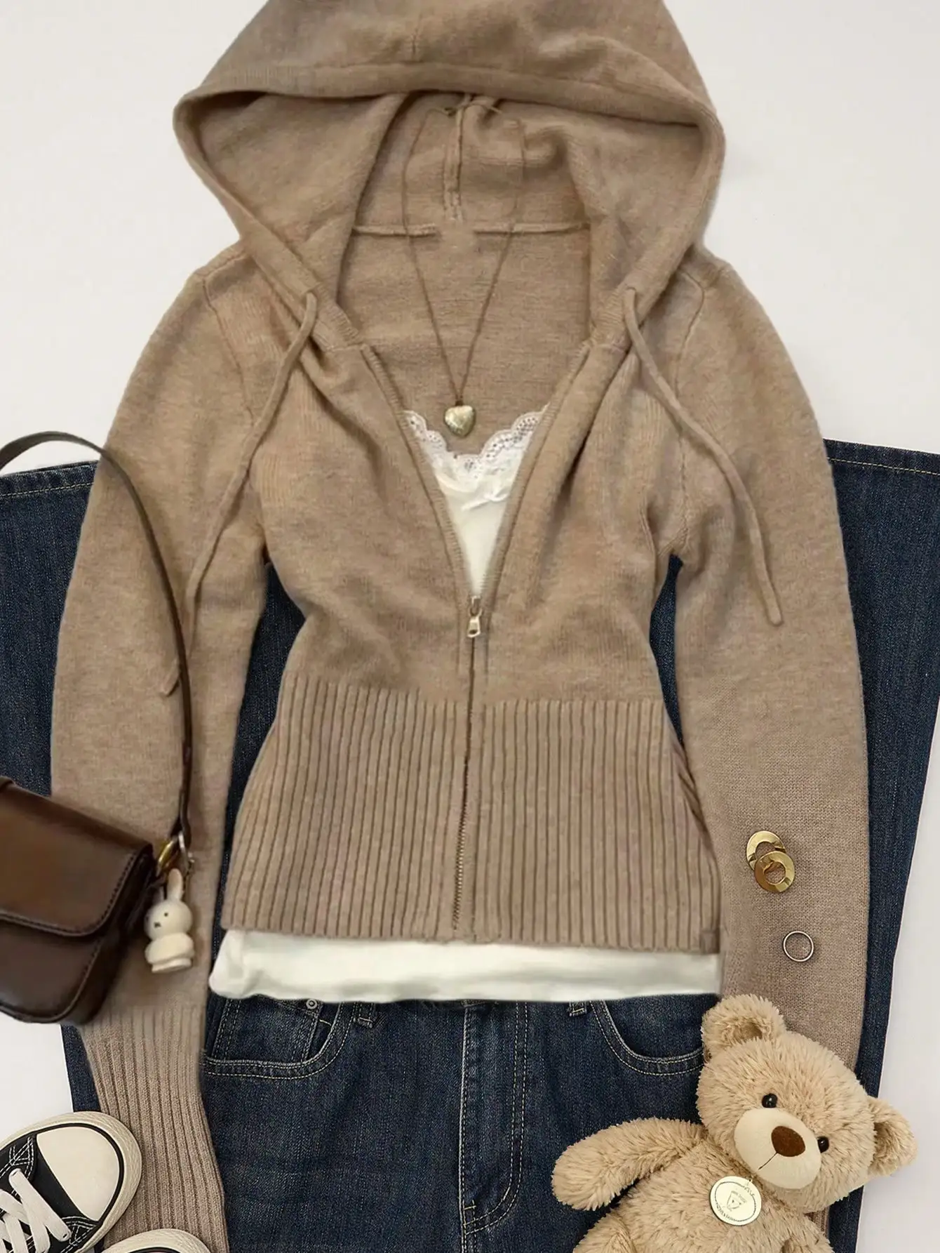 Women's Fitted Zip-Up Hooded Knit Cardigan, Long Sleeve Casual Streetwear for Autumn Winter, Y2K Style
Women's Fitted Zip-Up Hooded Knit Cardigan, Long Sleeve Casual Streetwear for Autumn Winter, Y2K Style