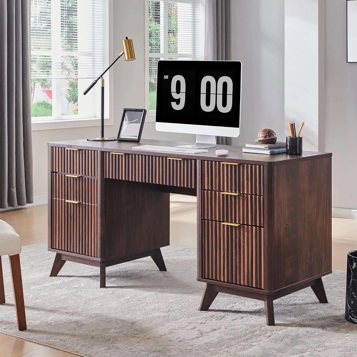 Fluted Desk 60in Drawers Charging File Cabinet Keyboard Tray Home Office Study Bedroom, Customized
Fluted Desk 60in Drawers Charging File Cabinet Keyboard Tray Home Office Study Bedroom, Customized