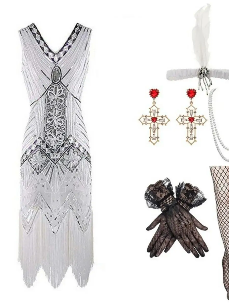 Вечернее платье с кисточками в стиле Гэтсби 920-х годов, большой размер, комплект с v-образным вырезом, банкетное вечернее платье из полиэстера, женская мода
Вечернее платье с кисточками в стиле Гэтсби 920-х годов, большой размер, комплект с v-образным вырезом, банкетное вечернее платье из полиэстера, женская мода