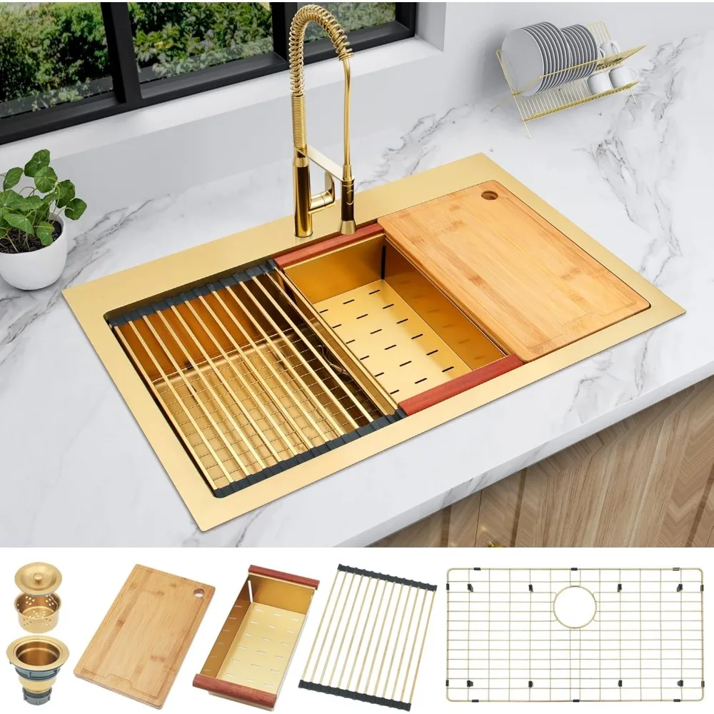 33” Drop in Kitchen Sink, Stainless Steel Kitchen Sink with Accessories, Single Bowl Kitchen Sinks, Top Mount Sink
33” Drop in Kitchen Sink, Stainless Steel Kitchen Sink with Accessories, Single Bowl Kitchen Sinks, Top Mount Sink