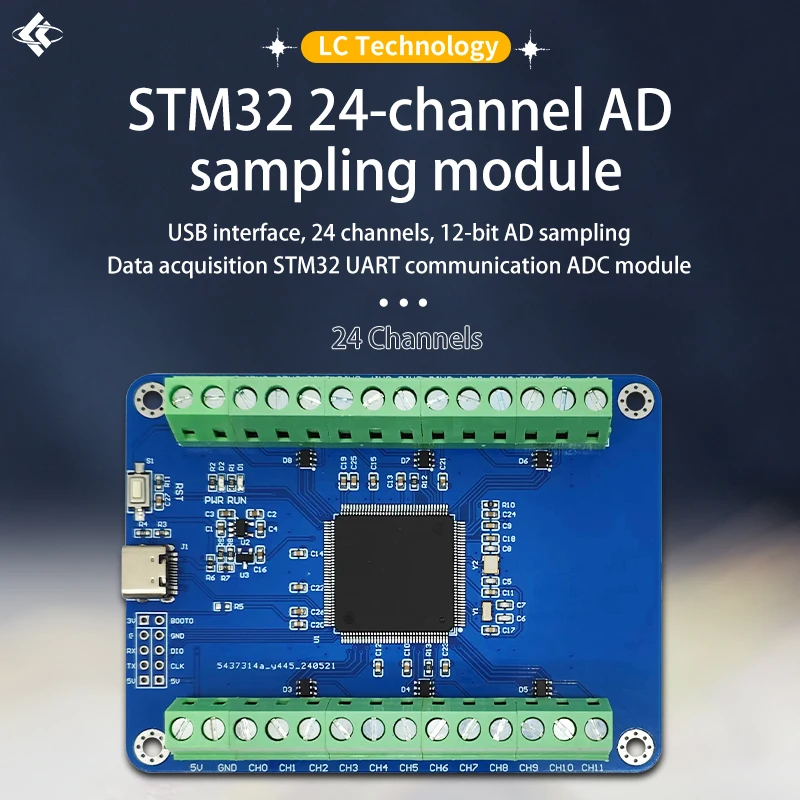 STM32F407ZET6 24-канальный 12-битный модуль выборки AD, сбор данных Интерфейс Type_C
STM32F407ZET6 24-канальный 12-битный модуль выборки AD, сбор данных Интерфейс Type_C