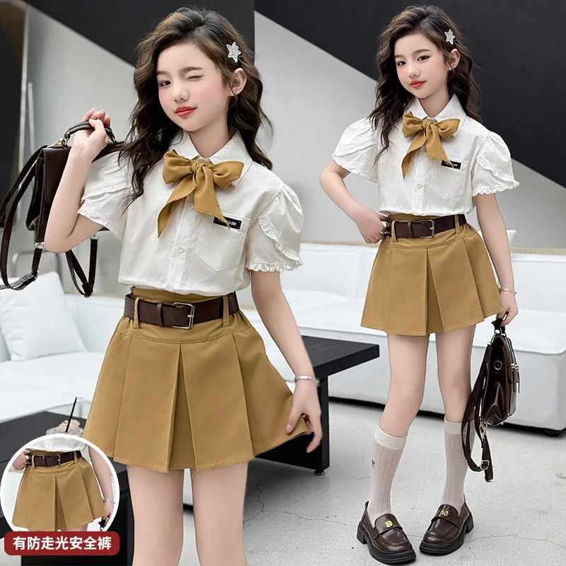 Girl Summer JK skirt Set 2025 Child Short Sleeve shirt+tie+Pleated Skirt+belt 4pcs Fashion junior kid clothes suit child outfits
Girl Summer JK skirt Set 2025 Child Short Sleeve shirt+tie+Pleated Skirt+belt 4pcs Fashion junior kid clothes suit child outfits
