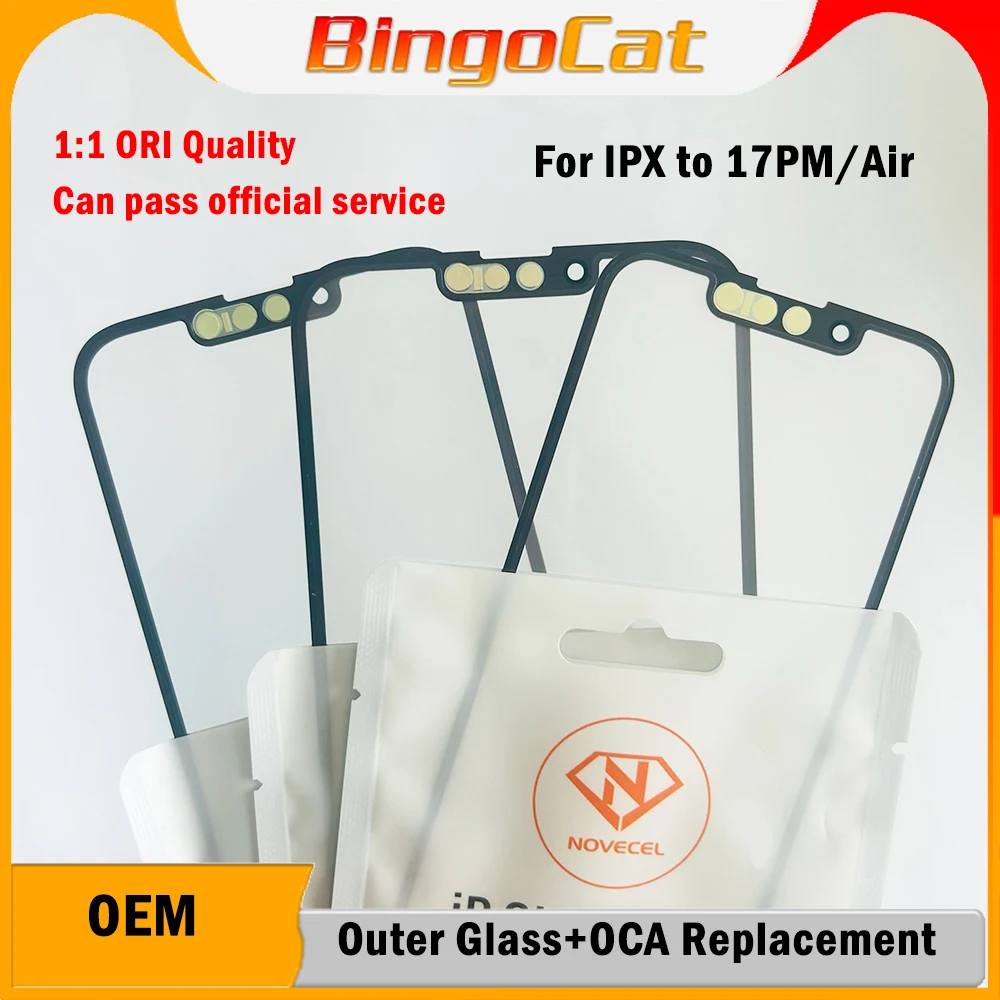 Novecel 10pc Full OEM Quality Front Screen Outer Glass+OCA Film For iPhone 17 17Pro 14 16 15 13 Pro Max LCD External Lens Part
Novecel 10pc Full OEM Quality Front Screen Outer Glass+OCA Film For iPhone 17 17Pro 14 16 15 13 Pro Max LCD External Lens Part