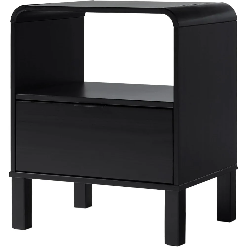 Modern Curved-Top Solid Wood 1-Drawer Nightstand with Open Cubby, 24 Inch, Black
Modern Curved-Top Solid Wood 1-Drawer Nightstand with Open Cubby, 24 Inch, Black