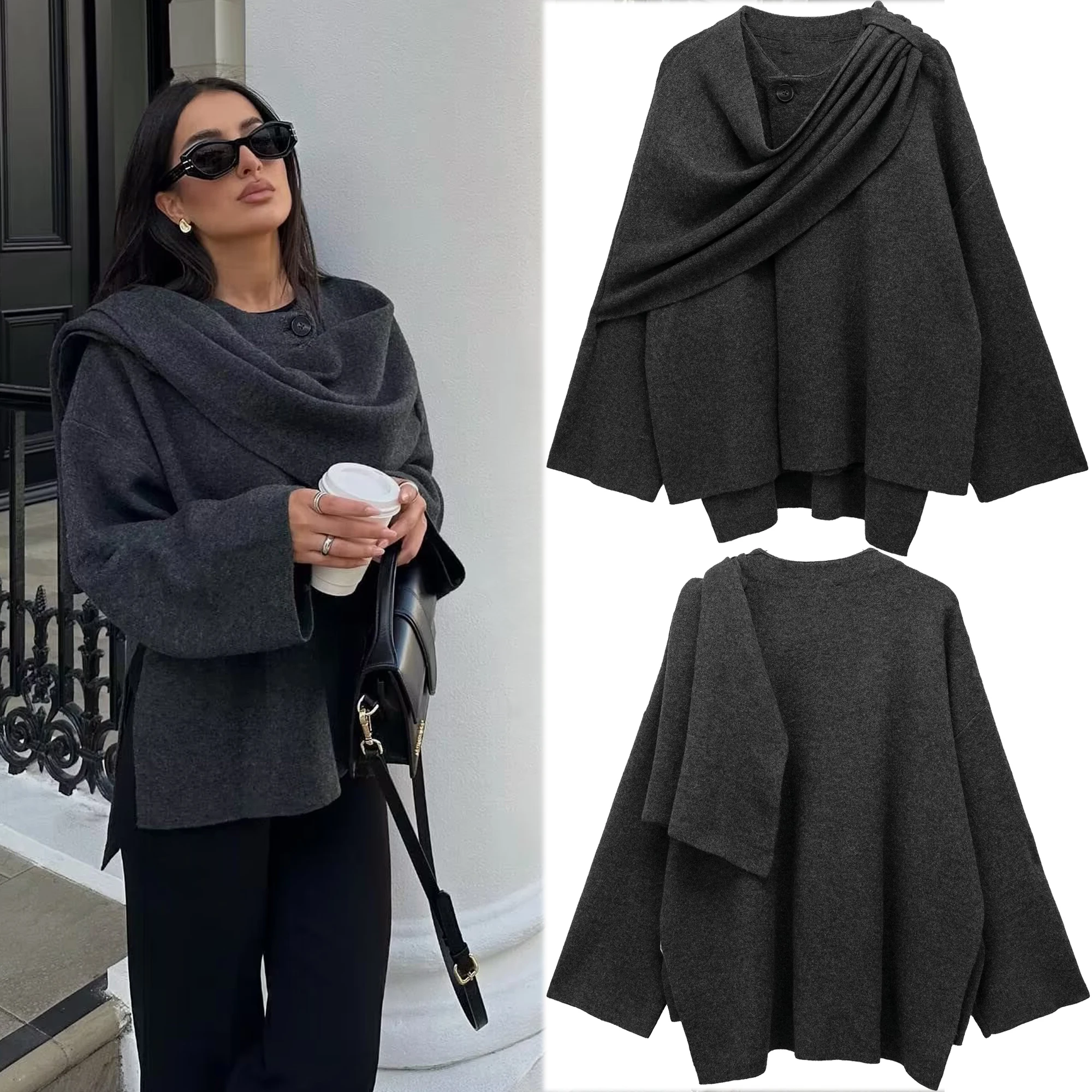 Taop&Za Women's 2024 Autumn/Winter New Coat Round Neck Asymmetric Scarf Decoration Short Style High Grade Grey Knitted Coat
Taop&Za Women's 2024 Autumn/Winter New Coat Round Neck Asymmetric Scarf Decoration Short Style High Grade Grey Knitted Coat