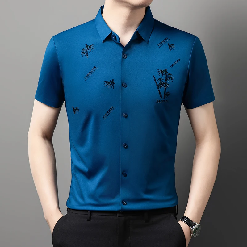Flock Printing Rivet Premium Shirts For Men Short Sleeve Seamless Summer Quality Silky Skin-Friendly Easy Care Camisas De Hombre
Flock Printing Rivet Premium Shirts For Men Short Sleeve Seamless Summer Quality Silky Skin-Friendly Easy Care Camisas De Hombre