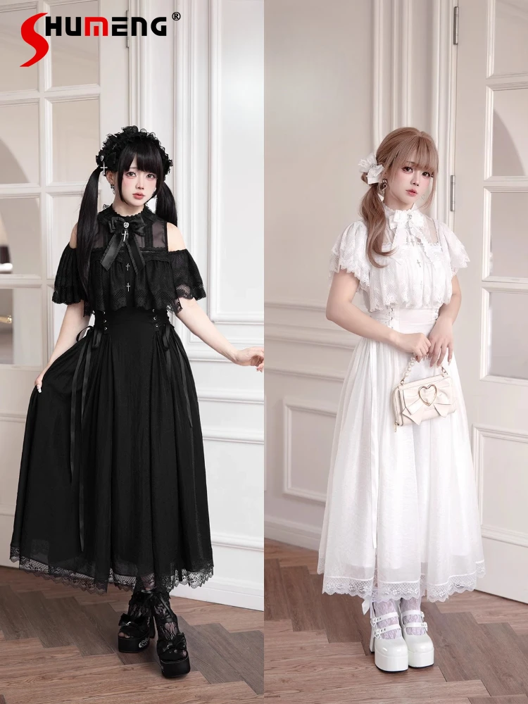 Japanese Mine Style Retro Subculture Lolita Dresses Lace Splicing Off-shoulder Lace-up Slim High Waist A-line Long Dress Women
Japanese Mine Style Retro Subculture Lolita Dresses Lace Splicing Off-shoulder Lace-up Slim High Waist A-line Long Dress Women
