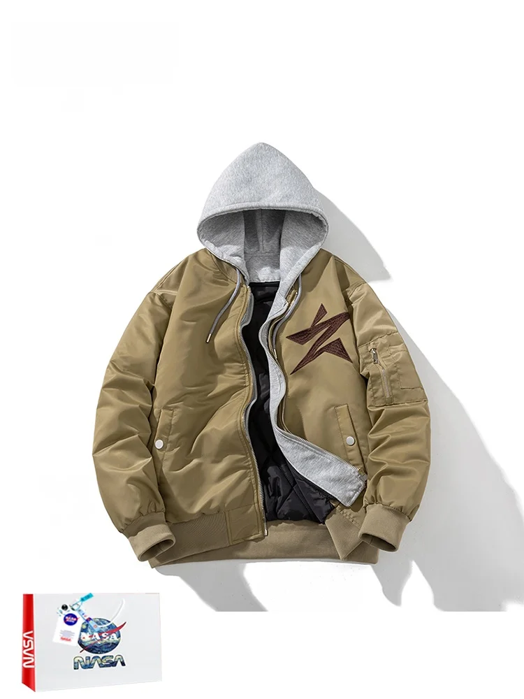 Thiened Fake Two-Piece Jaet Pilot Coat ex Cotton Padded Vest Autumn Winter Design Baseball Sle Cotton Outerwear
Thiened Fake Two-Piece Jaet Pilot Coat ex Cotton Padded Vest Autumn Winter Design Baseball Sle Cotton Outerwear