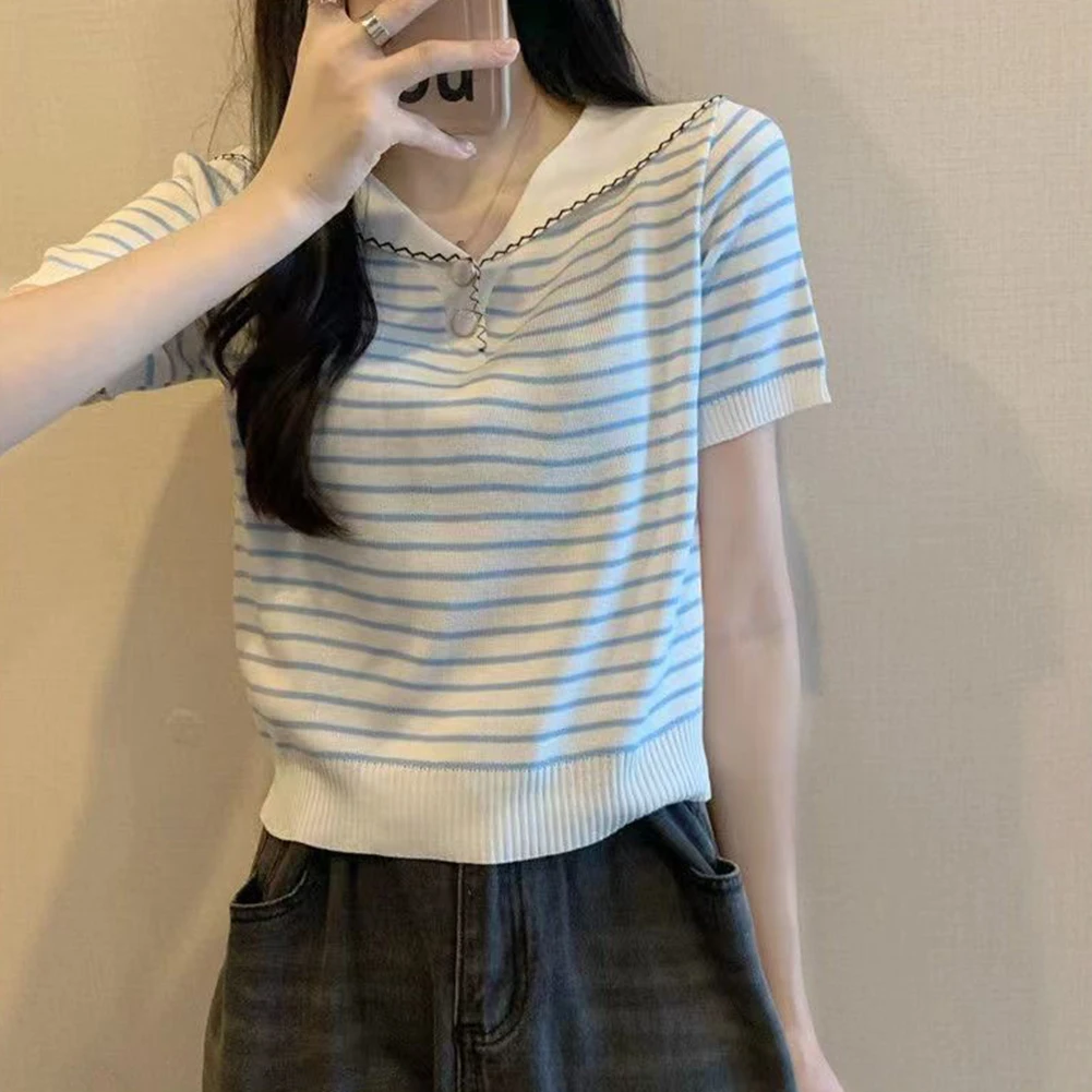 Casual Daily Use Striped T Shirt Knitted Top Knitted T Shirt For Women T-shirt Apricot Casual Wear Regular Length
Casual Daily Use Striped T Shirt Knitted Top Knitted T Shirt For Women T-shirt Apricot Casual Wear Regular Length
