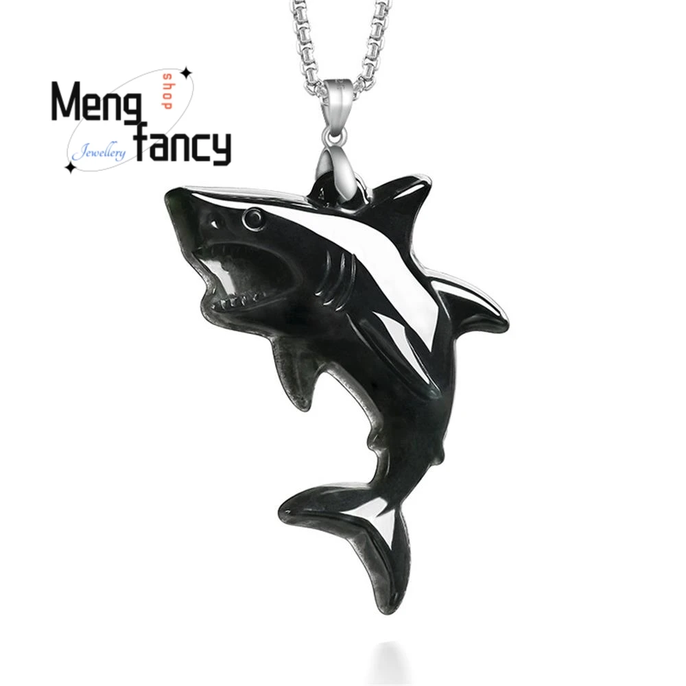 Natural Burmese A-grade Jadeite Ice Seed Black Jade Shark Pendant S925 Silver Buckle Personalized Hip Hop Luxury Fashion Jewelry
Natural Burmese A-grade Jadeite Ice Seed Black Jade Shark Pendant S925 Silver Buckle Personalized Hip Hop Luxury Fashion Jewelry