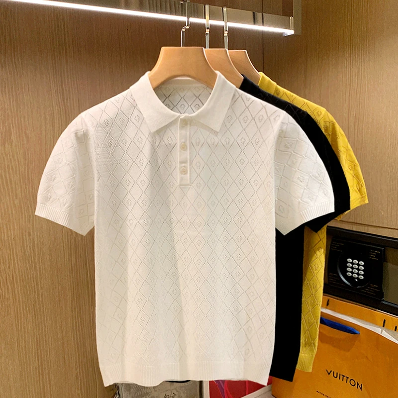 Brand Knitted Polo Shirt Solid Color Business Casual 2022 New Slim Korean Lapel Summer Men Short Sleeve Tee Tops Fashion C73
Brand Knitted Polo Shirt Solid Color Business Casual 2022 New Slim Korean Lapel Summer Men Short Sleeve Tee Tops Fashion C73