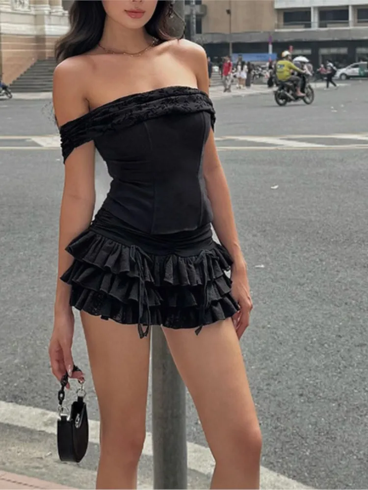 New Woman 2 Piece Set Outfit Sexy One-shoulder Tube Top Ruffled Skirt Two Piece Outfits Solid Color Package Hip Slim Temperament
New Woman 2 Piece Set Outfit Sexy One-shoulder Tube Top Ruffled Skirt Two Piece Outfits Solid Color Package Hip Slim Temperament