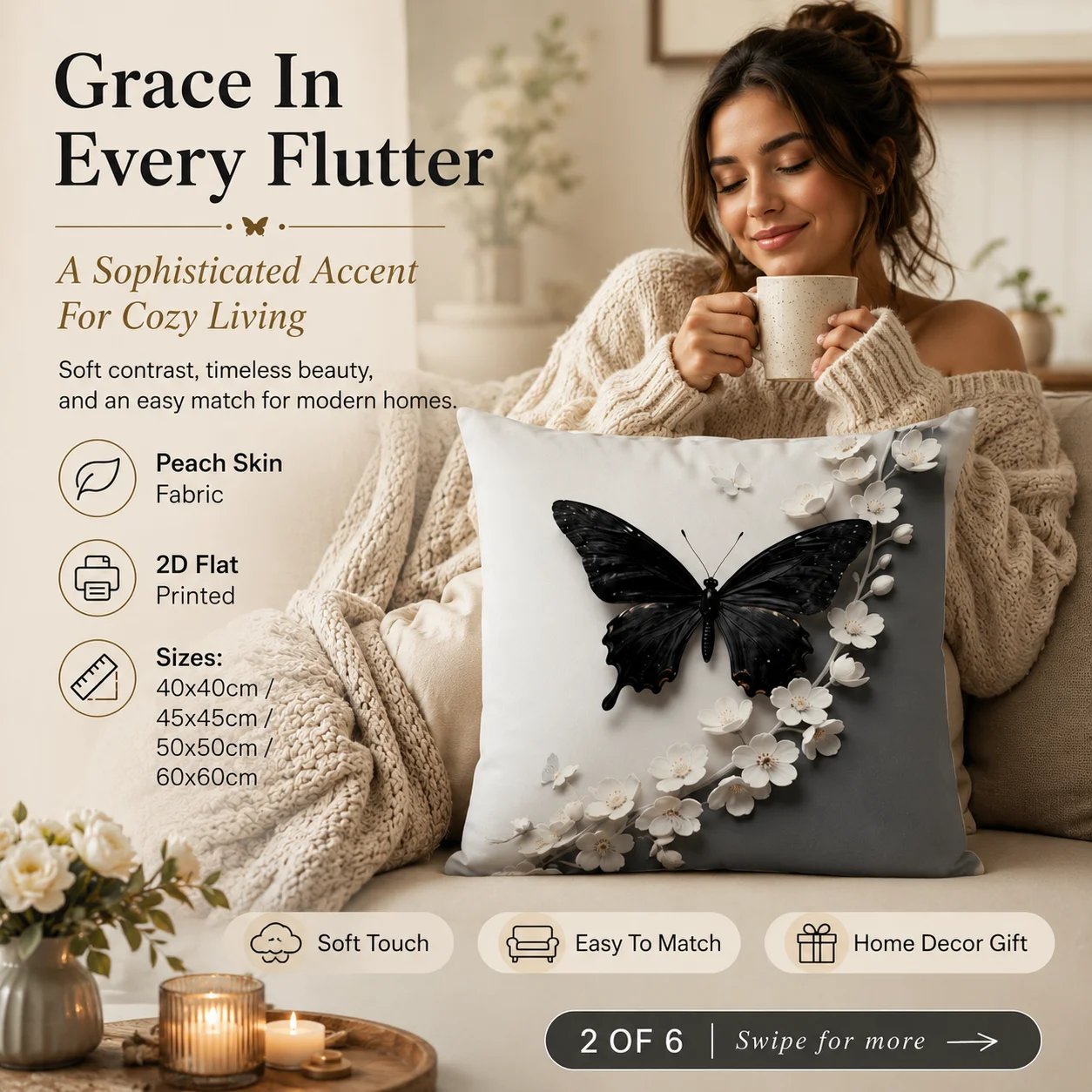 Elegant Black Butterfly Pillowcase Peach Skin 2D Flat Printed White Floral Cushion Cover for Sofa Living Room Home Decor
Elegant Black Butterfly Pillowcase Peach Skin 2D Flat Printed White Floral Cushion Cover for Sofa Living Room Home Decor
