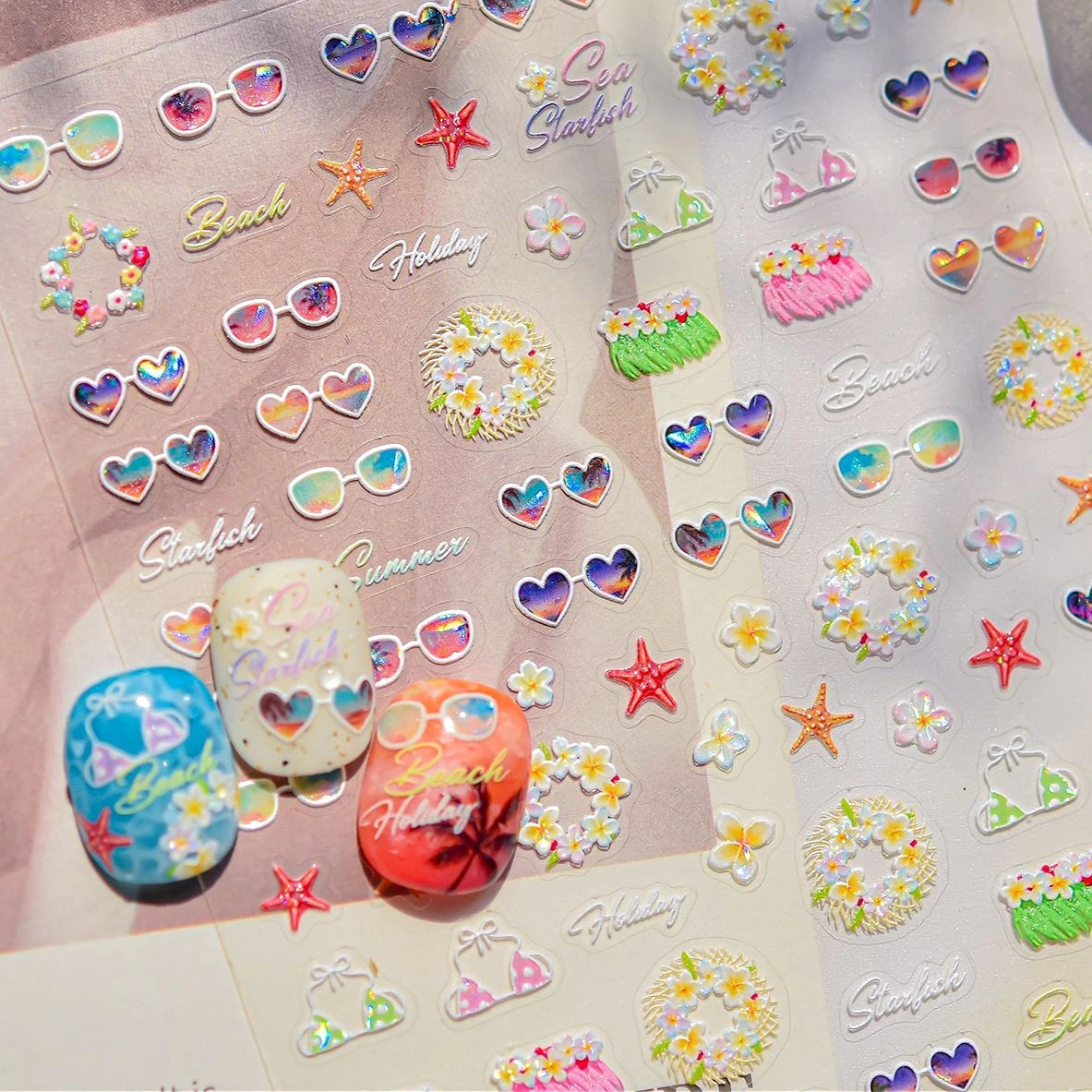 Summer Colorful Heart Shaped Sunglasses Daisy Bikini Starfish Shell Conch Carp Goldfish Beach Sea Wave Nail Art Stickers Decals
Summer Colorful Heart Shaped Sunglasses Daisy Bikini Starfish Shell Conch Carp Goldfish Beach Sea Wave Nail Art Stickers Decals
