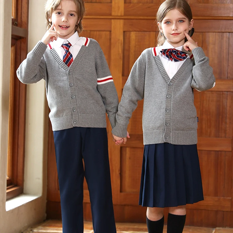 Children Autumn Winter Sweater Uniform Primary School Uniforms British Style Knitted Coat Pleated Skirt + Tie + Shirts JK Suit
Children Autumn Winter Sweater Uniform Primary School Uniforms British Style Knitted Coat Pleated Skirt + Tie + Shirts JK Suit