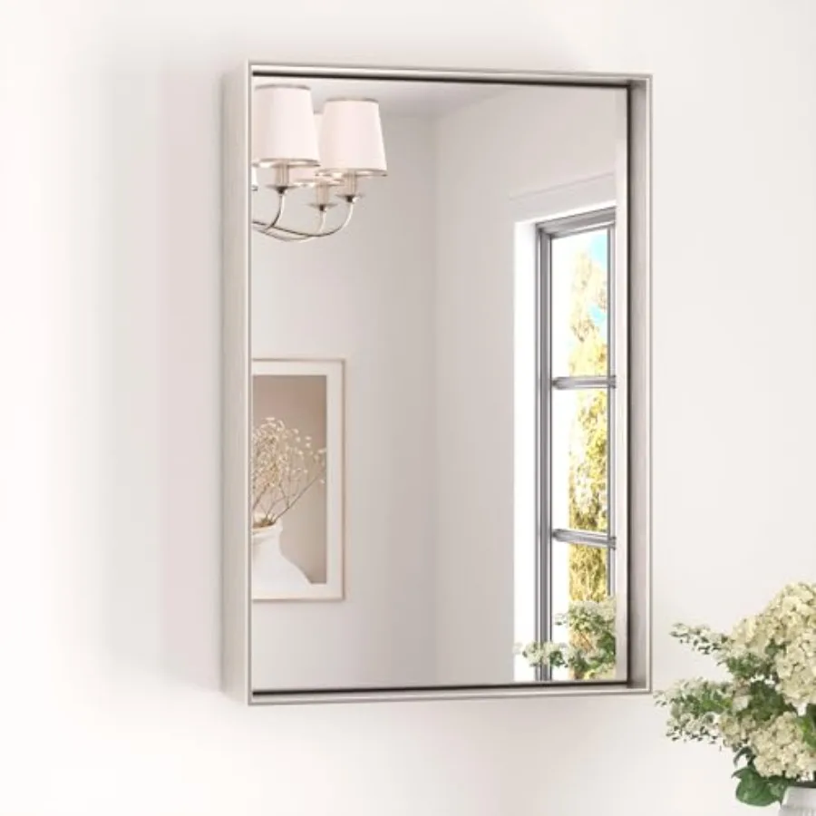 16 x 24 in Brushed Nickel Bathroom Mirror Rectangular Metal Framed Vanity Mirror for Wall Square Corner Aluminum Alloy Modern R
16 x 24 in Brushed Nickel Bathroom Mirror Rectangular Metal Framed Vanity Mirror for Wall Square Corner Aluminum Alloy Modern R
