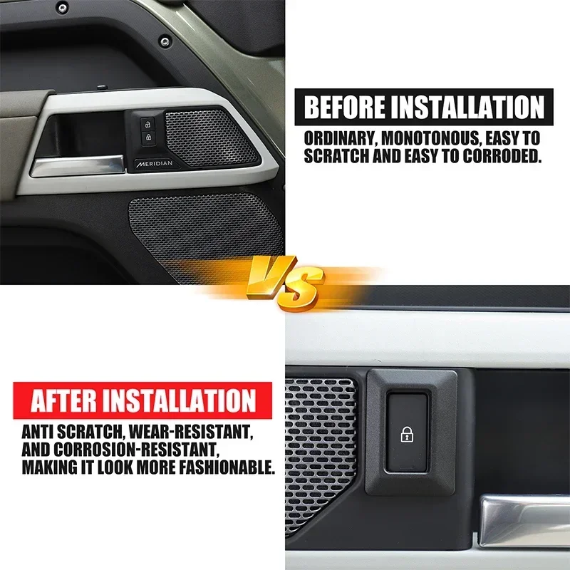 For Land Rover Defender 90 110 2020+ Aluminum alloy black car door lock button anti-accidental touch frame sticker accessories
For Land Rover Defender 90 110 2020+ Aluminum alloy black car door lock button anti-accidental touch frame sticker accessories