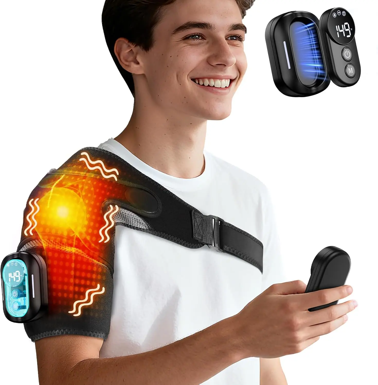 Cordless Shoulder Heating Pad with Massage for Frozen Shoulder, 5000mAh Battery, 5 Heat & 5 Vibration Modes
Cordless Shoulder Heating Pad with Massage for Frozen Shoulder, 5000mAh Battery, 5 Heat & 5 Vibration Modes