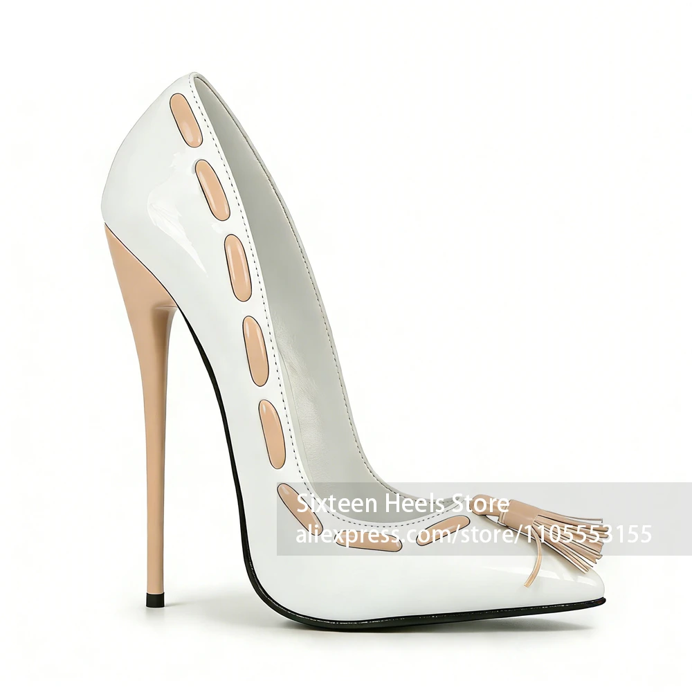 16cm Pointed Fringe Pumps Sexy Style Lacquered Heel Stilettos Mixed Color Stitching Design Summer Shoes Customizable High Heels
16cm Pointed Fringe Pumps Sexy Style Lacquered Heel Stilettos Mixed Color Stitching Design Summer Shoes Customizable High Heels