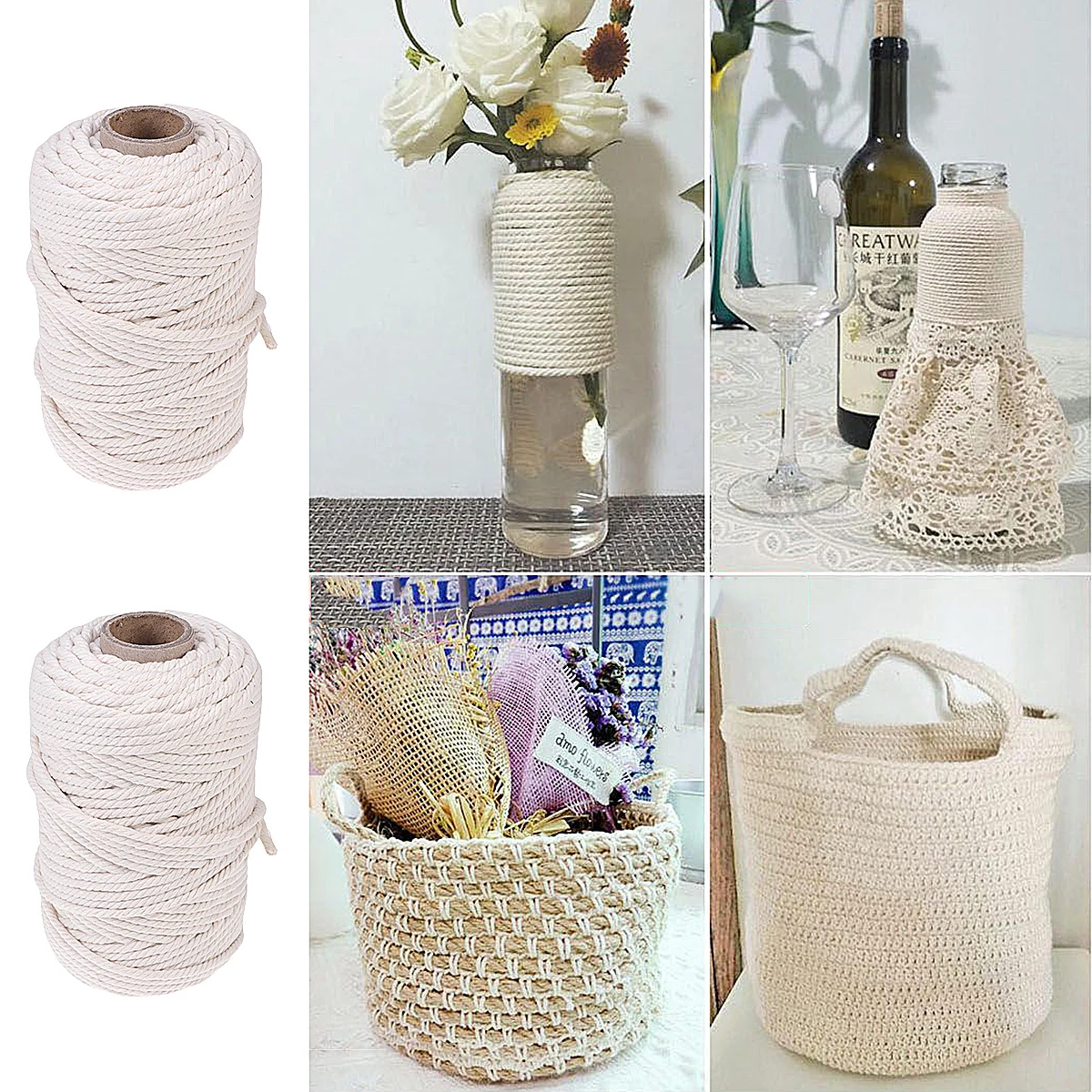 100M Cotton Rope Natural Twisted Cord for Macrame Crafts Wall Hanging Plant Hangers Bags Stringing Lacing Binding
100M Cotton Rope Natural Twisted Cord for Macrame Crafts Wall Hanging Plant Hangers Bags Stringing Lacing Binding