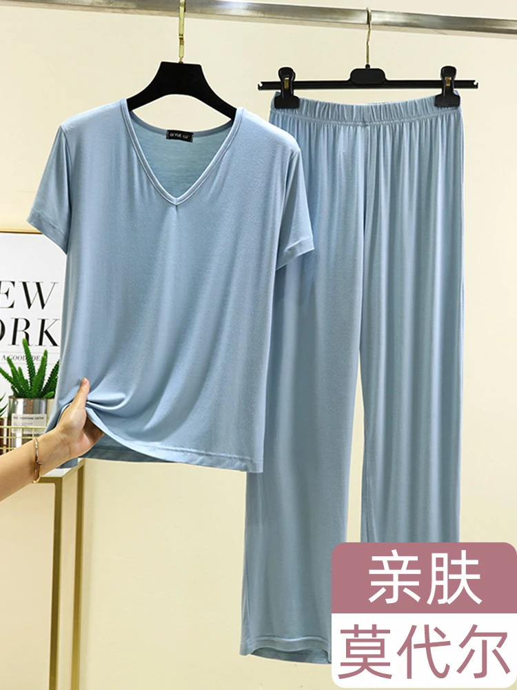 Modal V-Neck Short Sleeve T-Shirt Set Summer Thin Cool Feeling Air Conditioning Sleepwear Pants Women's Home Clothes Set
Modal V-Neck Short Sleeve T-Shirt Set Summer Thin Cool Feeling Air Conditioning Sleepwear Pants Women's Home Clothes Set