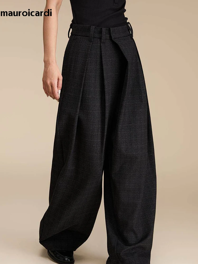 Mauroicardi Spring Autumn Oversized Long Flowy Retro Plaid Baggy Wide Leg Pants for Mens Elastic Waist Elegant Trousers 2026
Mauroicardi Spring Autumn Oversized Long Flowy Retro Plaid Baggy Wide Leg Pants for Mens Elastic Waist Elegant Trousers 2026