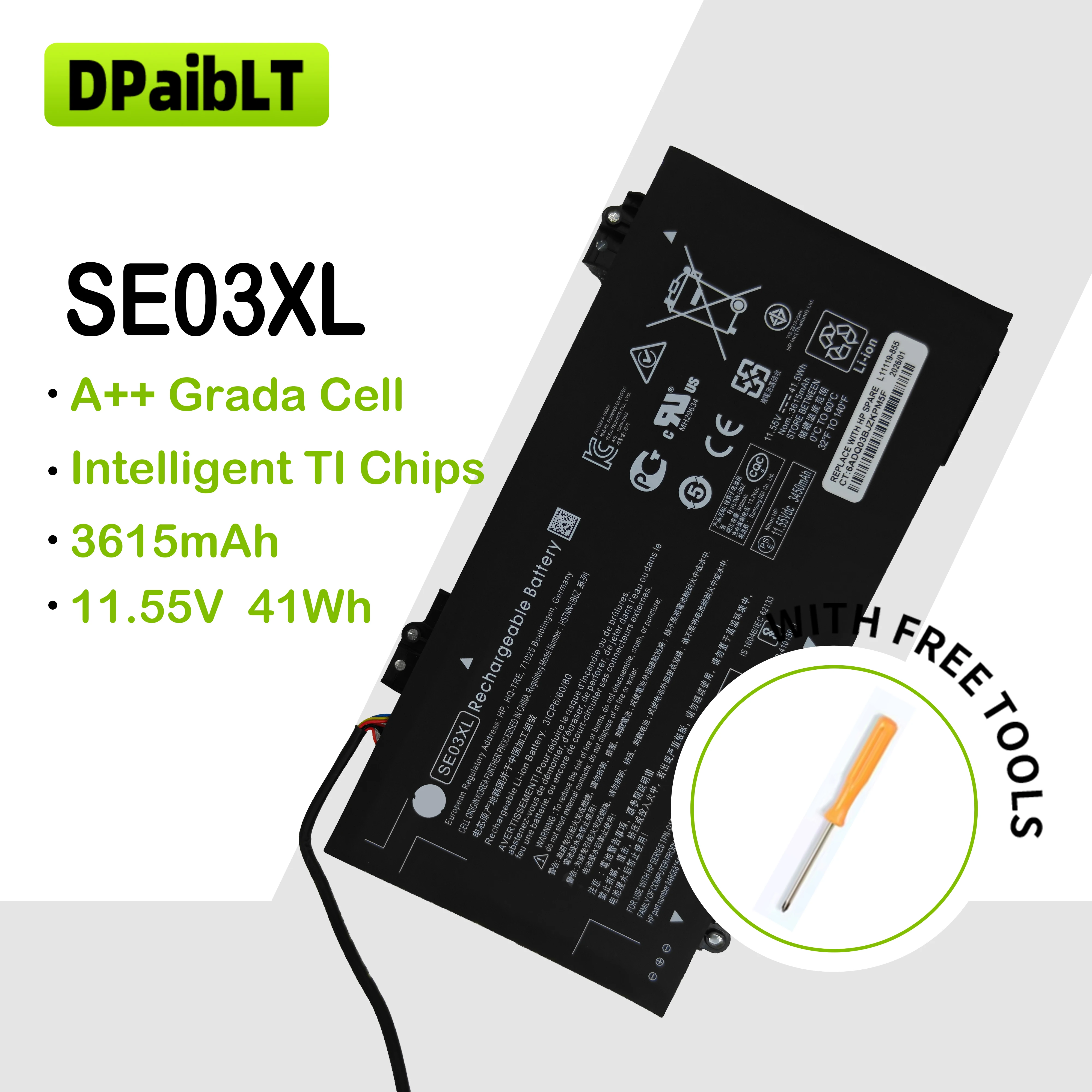 DPaibLT NEW 41Wh 11.55V 3615mAh SE03XL LAPTOP BATTERY For HP Pavilion 14-AL000 14-AV000 Series:14-AL061NR 14-AL001LA 14-AL062NR
DPaibLT NEW 41Wh 11.55V 3615mAh SE03XL LAPTOP BATTERY For HP Pavilion 14-AL000 14-AV000 Series:14-AL061NR 14-AL001LA 14-AL062NR