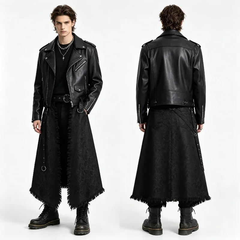 Punk Pleated Skirt Men's Gothic Leather Belt Medieval Roman Warrior Kilt Metal Chian Harujuku Stylish Clothing
Punk Pleated Skirt Men's Gothic Leather Belt Medieval Roman Warrior Kilt Metal Chian Harujuku Stylish Clothing