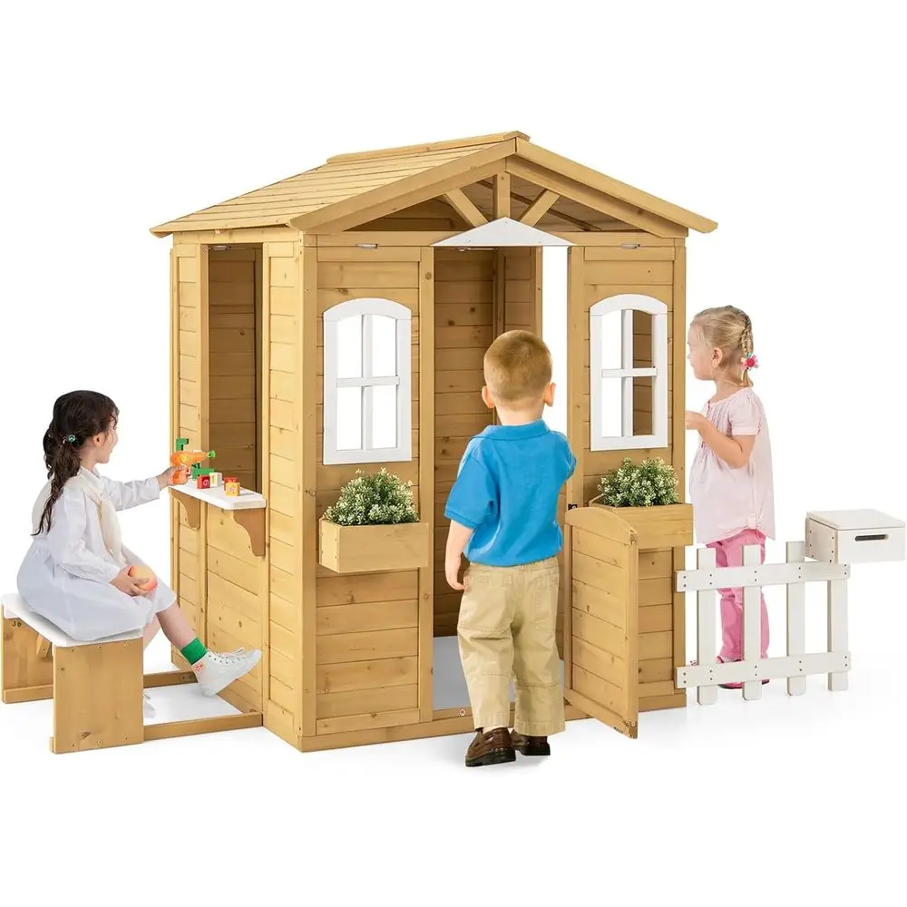 Игровой домик из дерева яжи на открытом воздухе с патио, скамейкой, почтовым ящиком и сервировочными станциями для детей от 2 лет
Игровой домик из дерева яжи на открытом воздухе с патио, скамейкой, почтовым ящиком и сервировочными станциями для детей от 2 лет