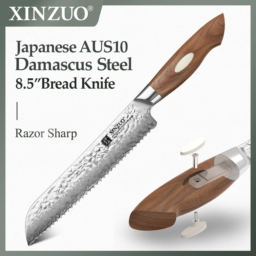 XINZUO 8.5" Inch Bread Knife Original Japanese 67-layer AUS10 Damascus Steel Pastry Cutter Bread Cutting Tools Baking Tools
XINZUO 8.5" Inch Bread Knife Original Japanese 67-layer AUS10 Damascus Steel Pastry Cutter Bread Cutting Tools Baking Tools