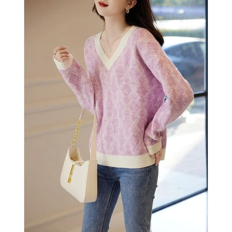 Female Spring Autumn Korean Fashion Printing Solid Color V-neck Women Clothes All-match Printing Loose Knitting Long Sleeve Tops
Female Spring Autumn Korean Fashion Printing Solid Color V-neck Women Clothes All-match Printing Loose Knitting Long Sleeve Tops