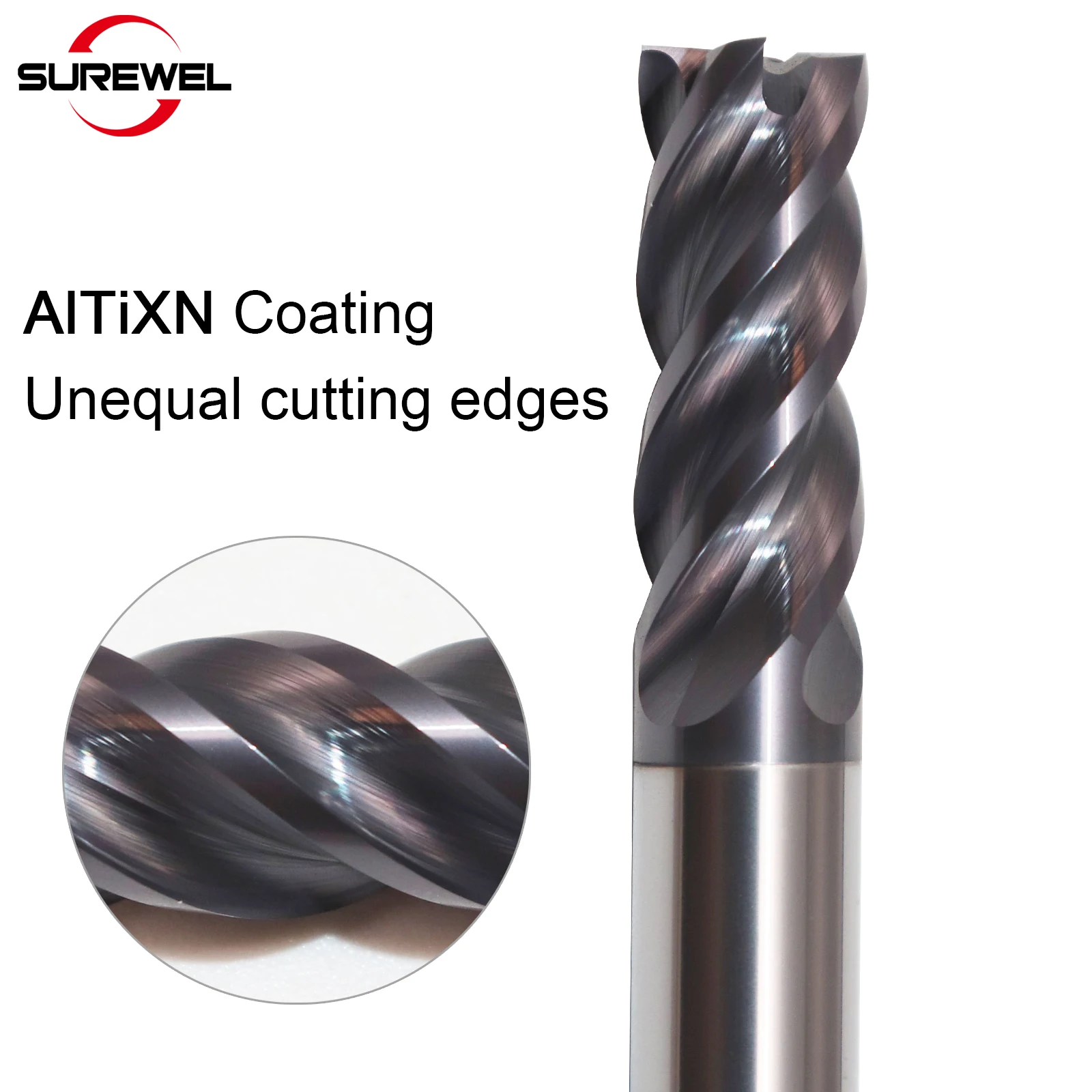 SUREWEL Фреза с ЧПУ, 4-зубая твердосплавная концевая фреза 6 мм, 8 мм, 10 мм для отделки нержавеющей стали, титанового сплава
SUREWEL Фреза с ЧПУ, 4-зубая твердосплавная концевая фреза 6 мм, 8 мм, 10 мм для отделки нержавеющей стали, титанового сплава