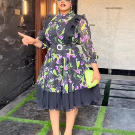 Africa Women Chiffon Printed Dress O Neck 3/4 Lantern Sleeves Ruffled Belt Vintage Events Weddings Special Occasions Gowns
Africa Women Chiffon Printed Dress O Neck 3/4 Lantern Sleeves Ruffled Belt Vintage Events Weddings Special Occasions Gowns