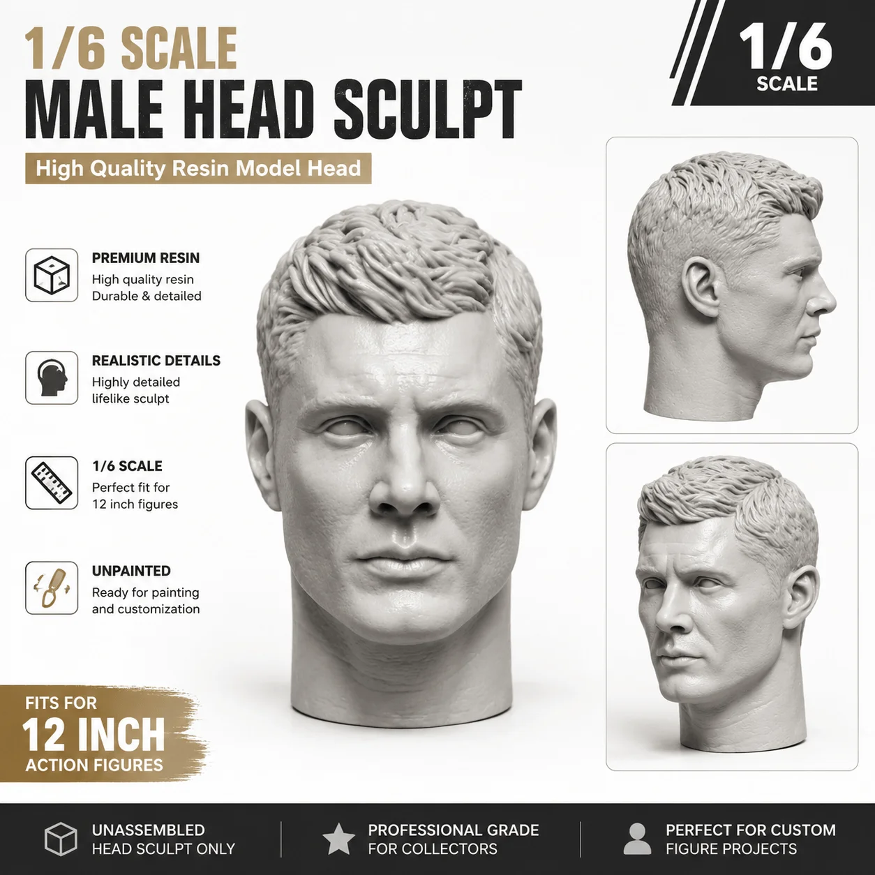 1/6 Scale Male Head Sculpt Resin Model Kit Unpainted Bust Figure for 12 Inch Custom Action Figures DIY
1/6 Scale Male Head Sculpt Resin Model Kit Unpainted Bust Figure for 12 Inch Custom Action Figures DIY