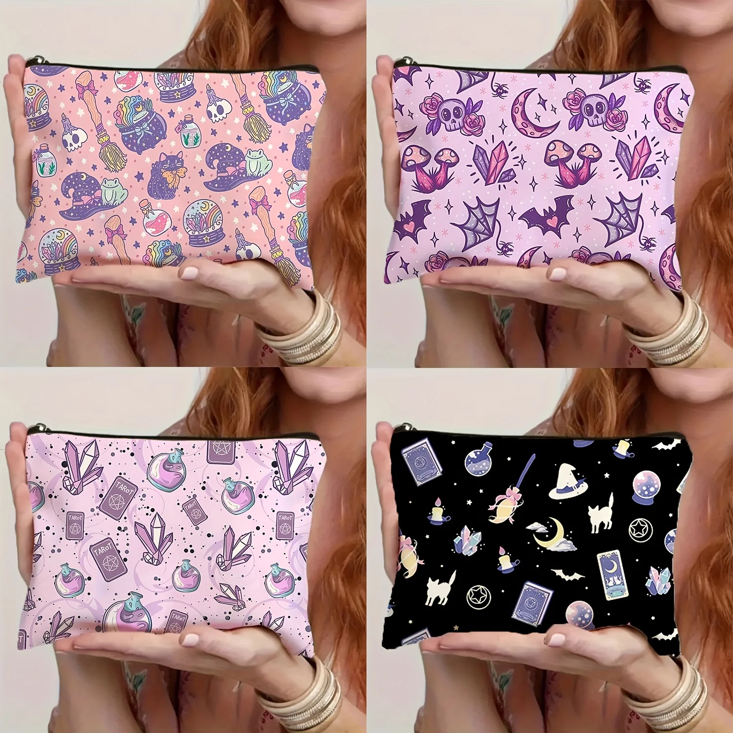 1pc Halloween Pink Cute Magic Skull Makeup Bag Potion Pattern Makeup Bag Double sided Printed Storage Bag, Multi functional Bag
1pc Halloween Pink Cute Magic Skull Makeup Bag Potion Pattern Makeup Bag Double sided Printed Storage Bag, Multi functional Bag