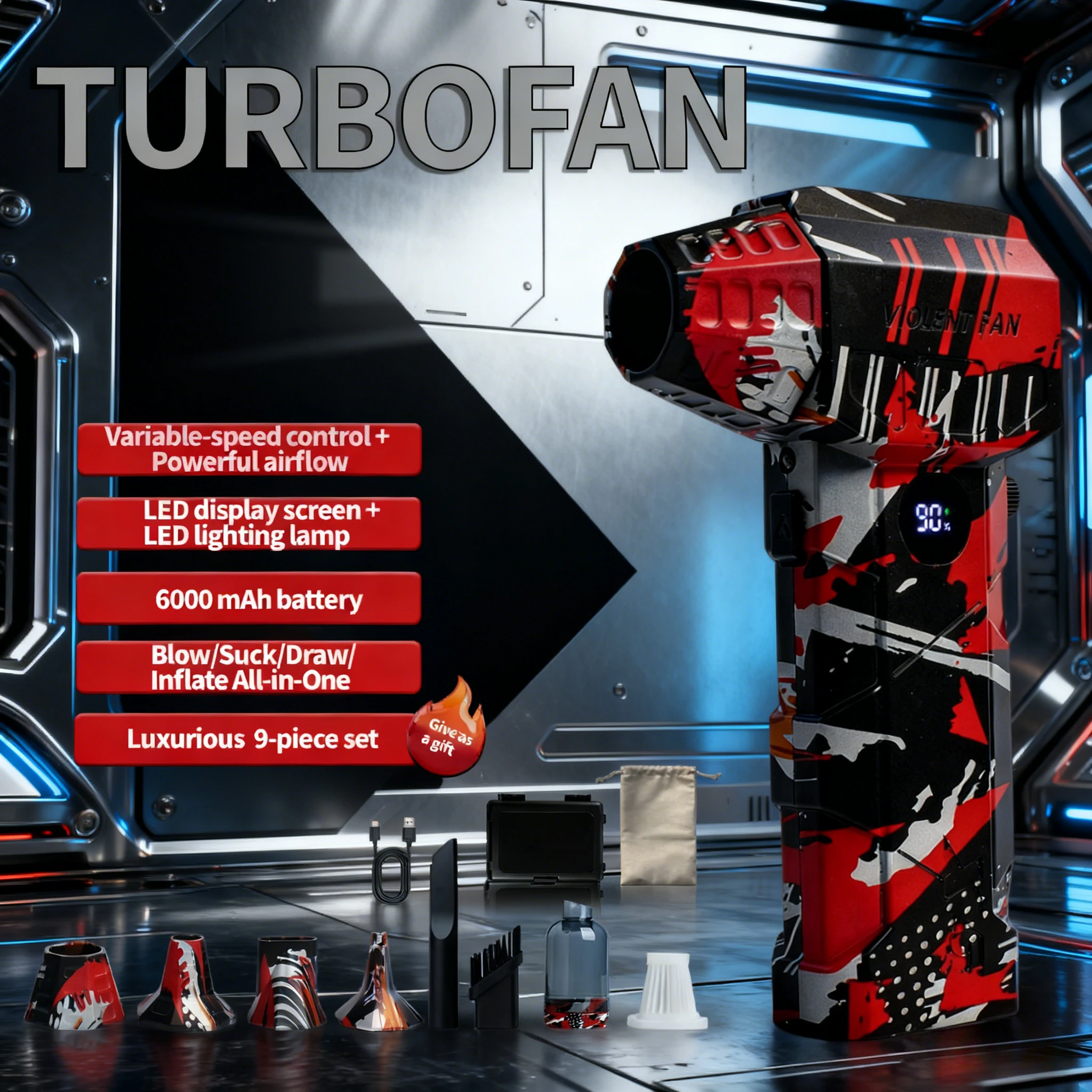 Бесщеточный воздуходув 350000 об/мин, мощный турбовентилятор, пылесос-воздуходувка, перезаряжаемый, с сильным потоком воздуха 53 м/с для уборки
Бесщеточный воздуходув 350000 об/мин, мощный турбовентилятор, пылесос-воздуходувка, перезаряжаемый, с сильным потоком воздуха 53 м/с для уборки