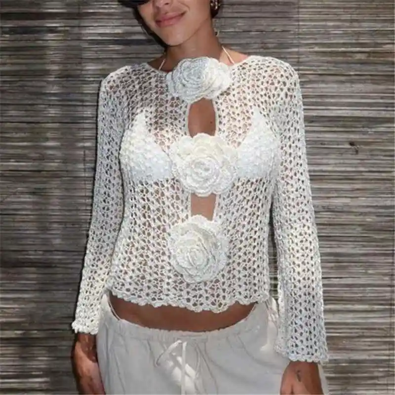 hirigin Fashion Women's Crochet Cover Up Tops Stylish 3D Flower Solid Hollow Out Long Sleeve Knitted T-Shirt for All Seasons
hirigin Fashion Women's Crochet Cover Up Tops Stylish 3D Flower Solid Hollow Out Long Sleeve Knitted T-Shirt for All Seasons