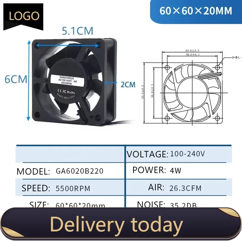 AC100V до 240V 6020 60*60*20MM Охлаждающий вентилятор Инверторный вентилятор переменного тока 6CM 2 провода
AC100V до 240V 6020 60*60*20MM Охлаждающий вентилятор Инверторный вентилятор переменного тока 6CM 2 провода