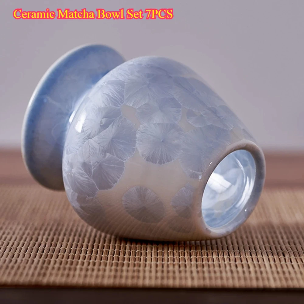 Набор керамических чаш для матча, 7 шт. — кристаллизированная глазурь, ледяной узор и бамбуковая щетка для чайной церемонии
Набор керамических чаш для матча, 7 шт. — кристаллизированная глазурь, ледяной узор и бамбуковая щетка для чайной церемонии