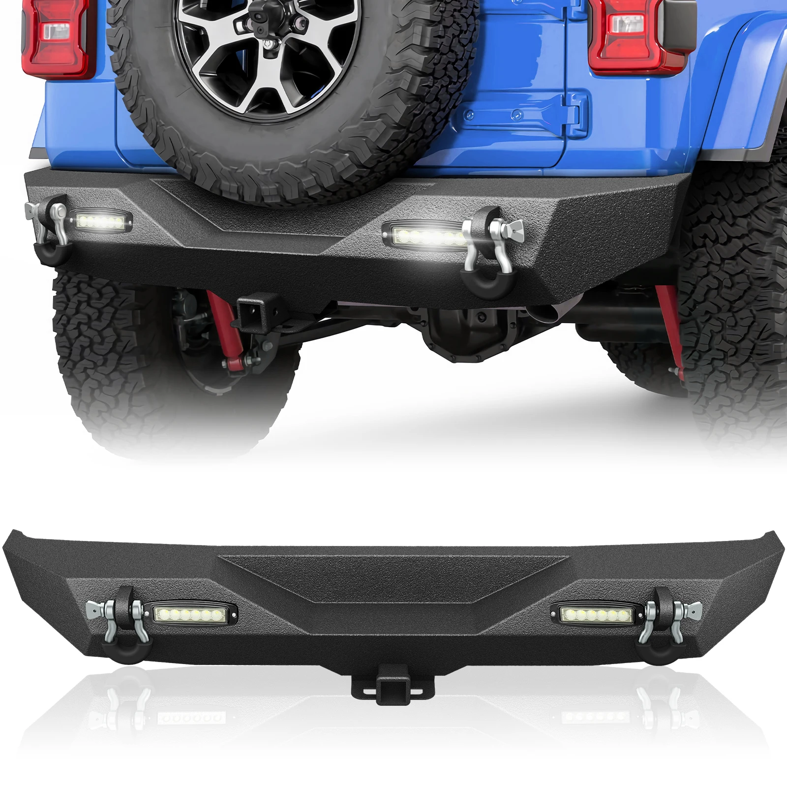 Rear Bumper with 2" Standard Hitch Receiver & D-Rings for 2018-2025 Jeep Wrangler JL JLU Unlimited 2/4 Doors Textured Black 
Rear Bumper with 2" Standard Hitch Receiver & D-Rings for 2018-2025 Jeep Wrangler JL JLU Unlimited 2/4 Doors Textured Black
